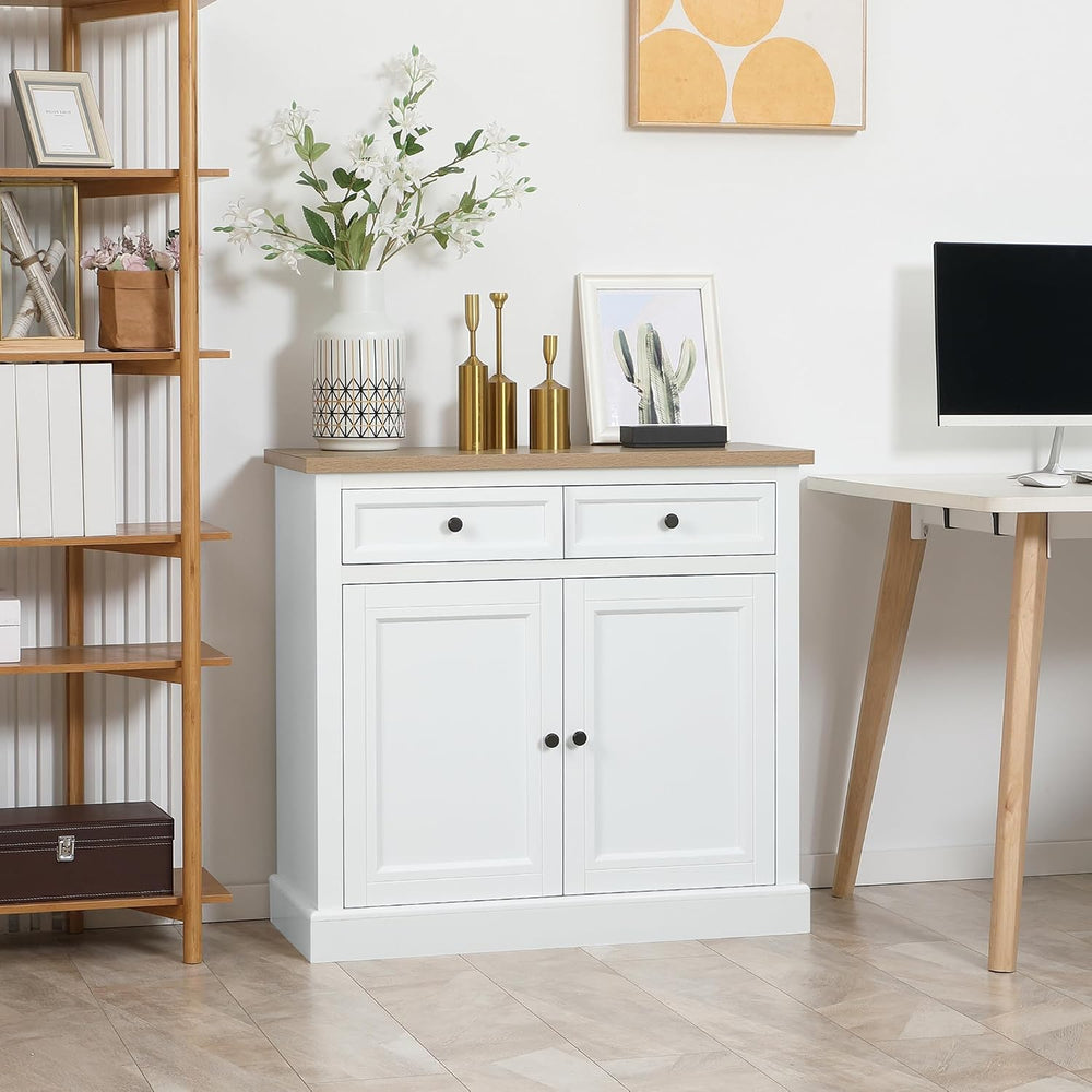HOMCOM Sideboard Buffet Cabinet, Coffee Bar Cabinet with 2 Drawers, White