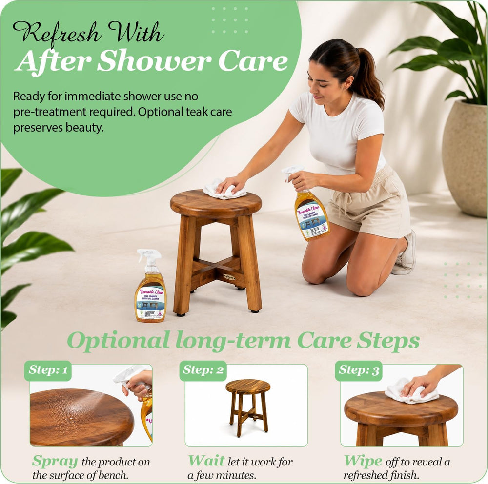 EcoDecors Shoji 18’’ Round Teak Shower Stool, Bath Seat 12’’