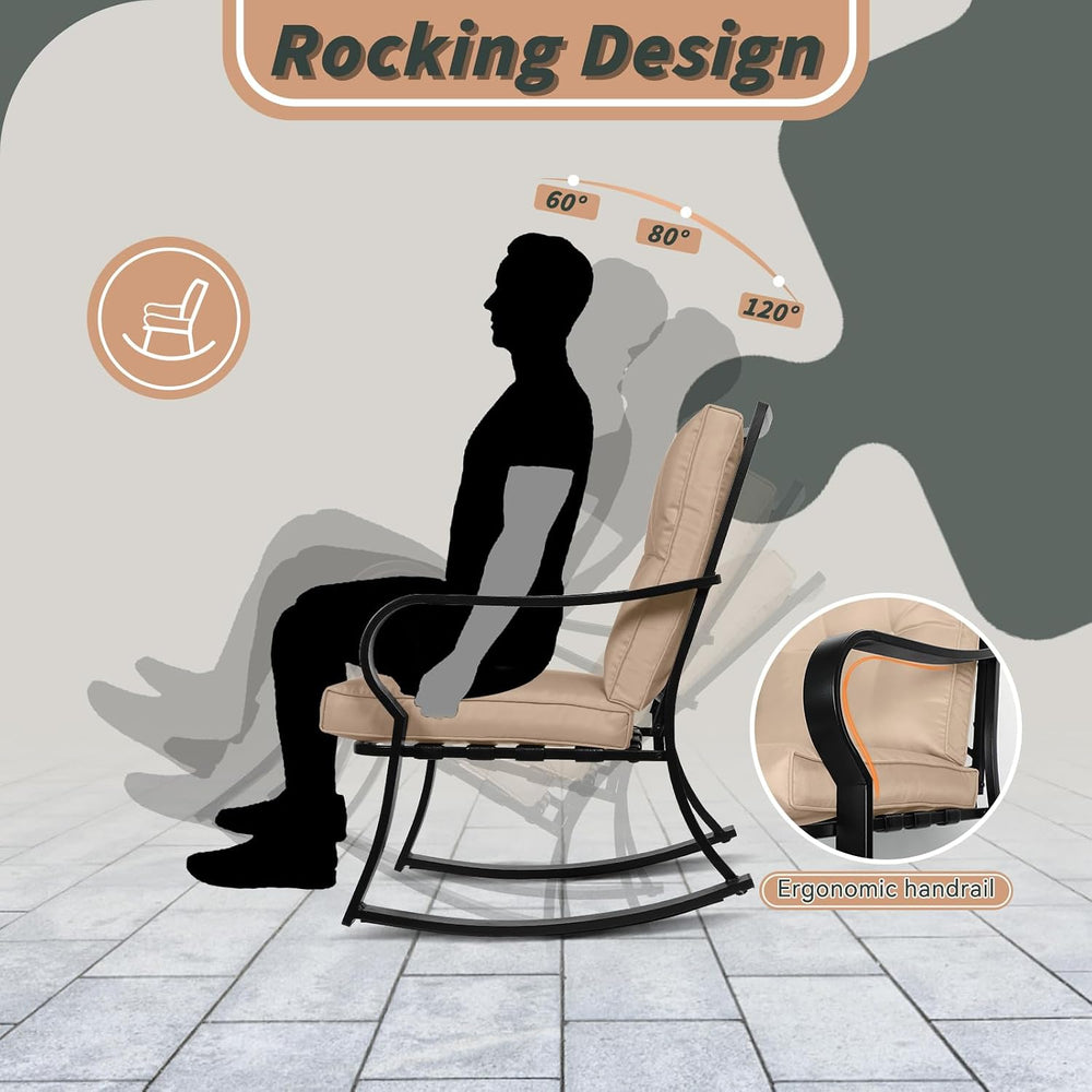 3-Piece Outdoor Rocking Chairs Bistro Sets Patio Furniture Set, Glass-Top Cof...