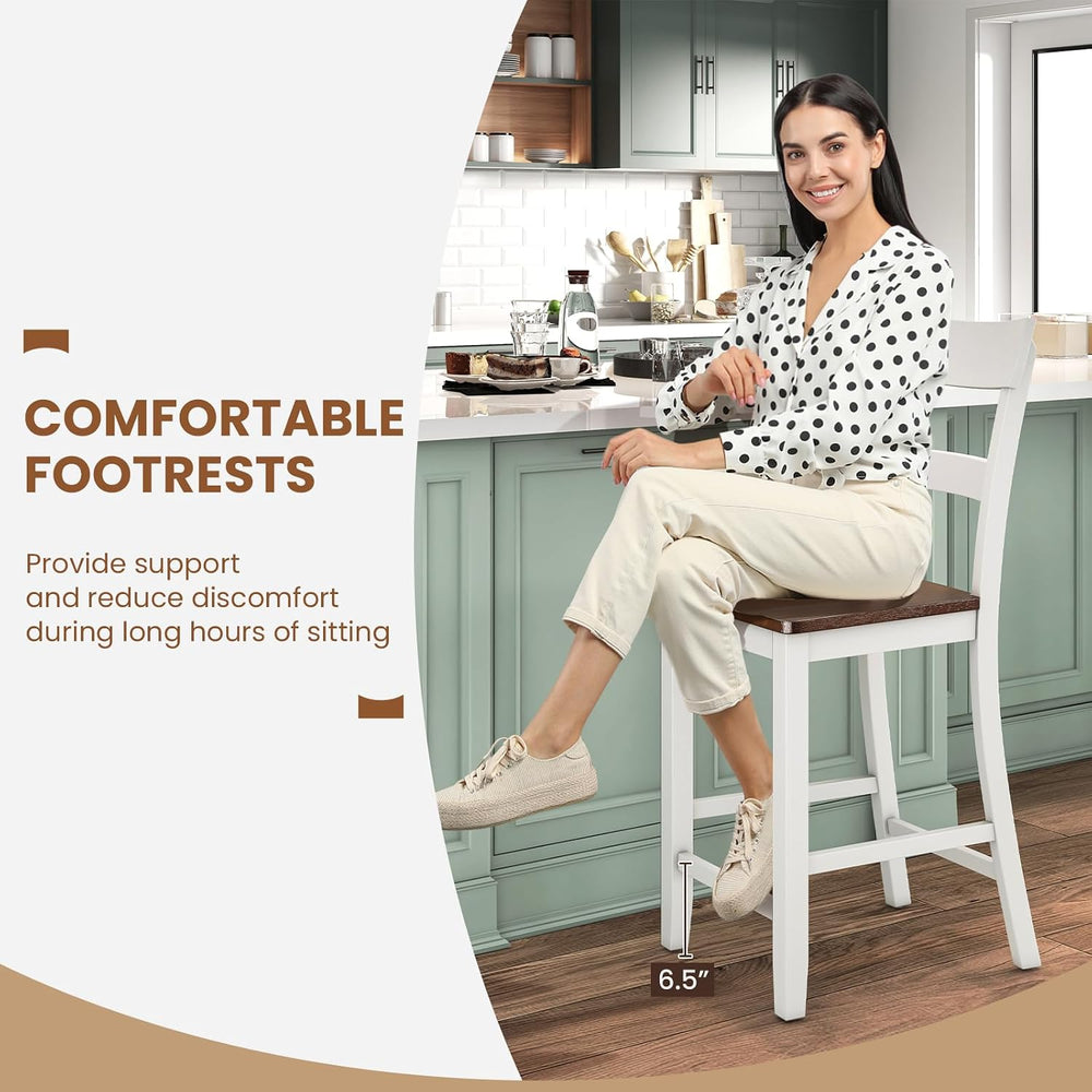 GIANTEX Wooden Bar Stools Counter Height Set of 2, 24.5" Farmhouse Wood ...