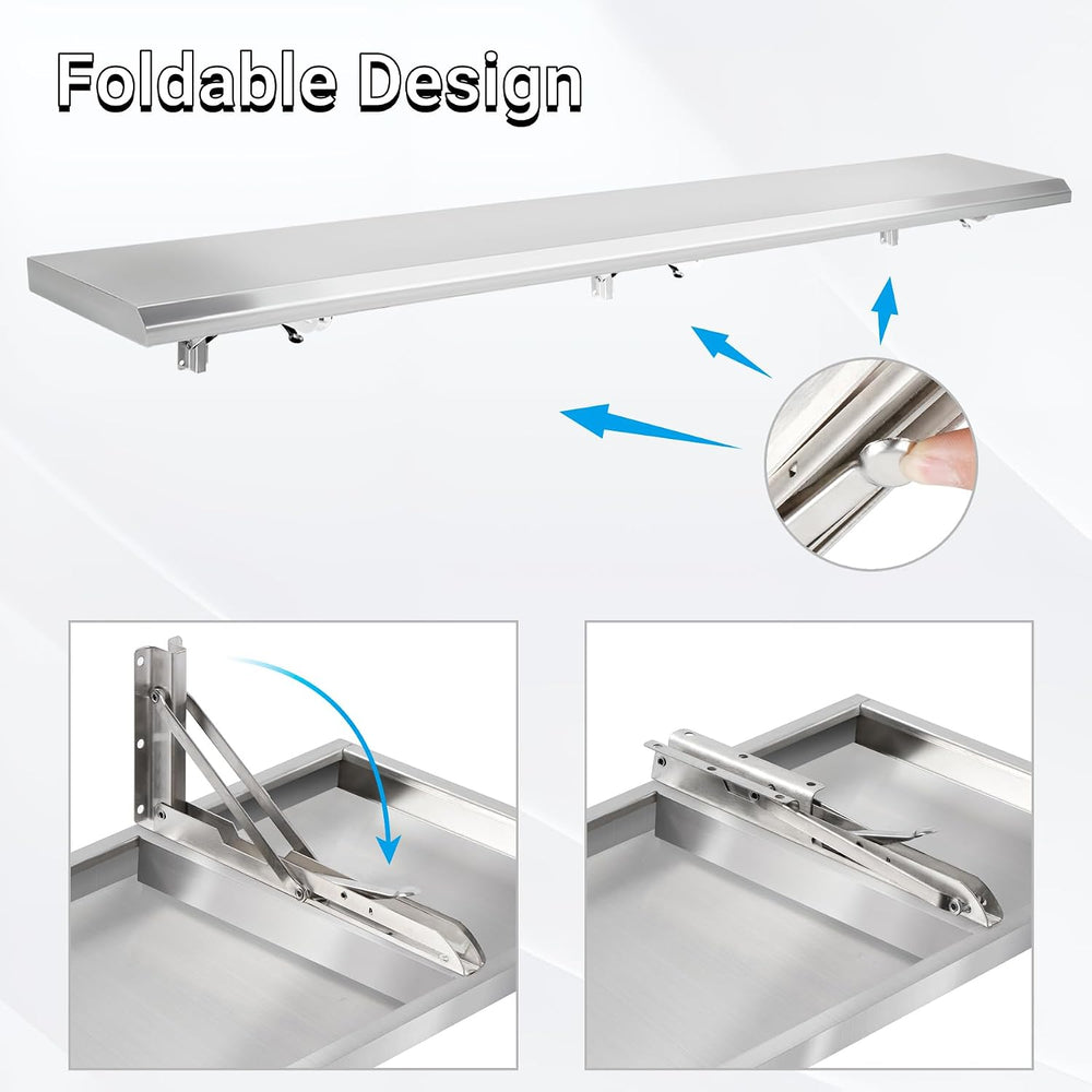 Folding Concession Shelf 68" W x 12" D for Kitchen, Garage