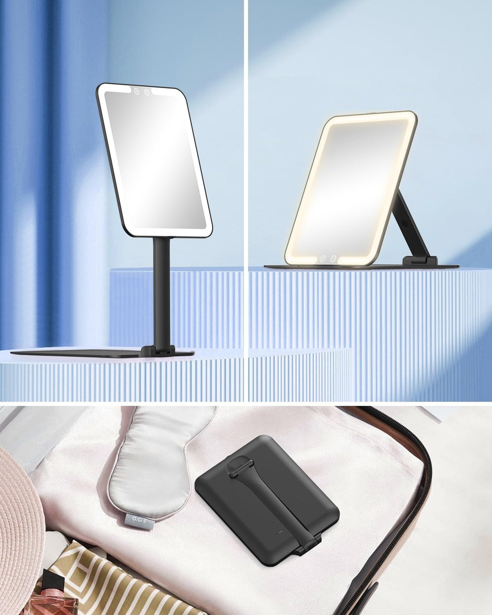 Gospire Travel Makeup Mirror with Lights and Magnification 10X, Black