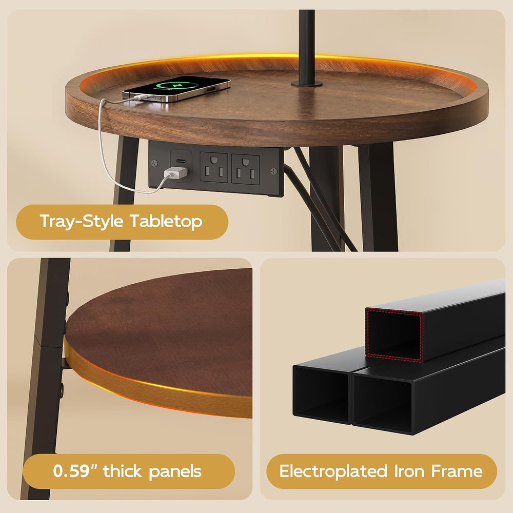 WLIVE Floor Lamp with Table, Round Small Side Table with Charging Station