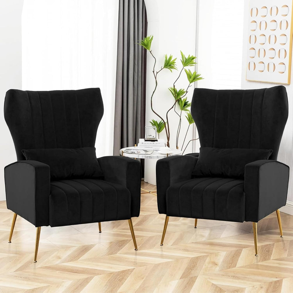Accent Chairs Set of 2,Upholstered Living Room Chair with Lumbar Pillow, High...