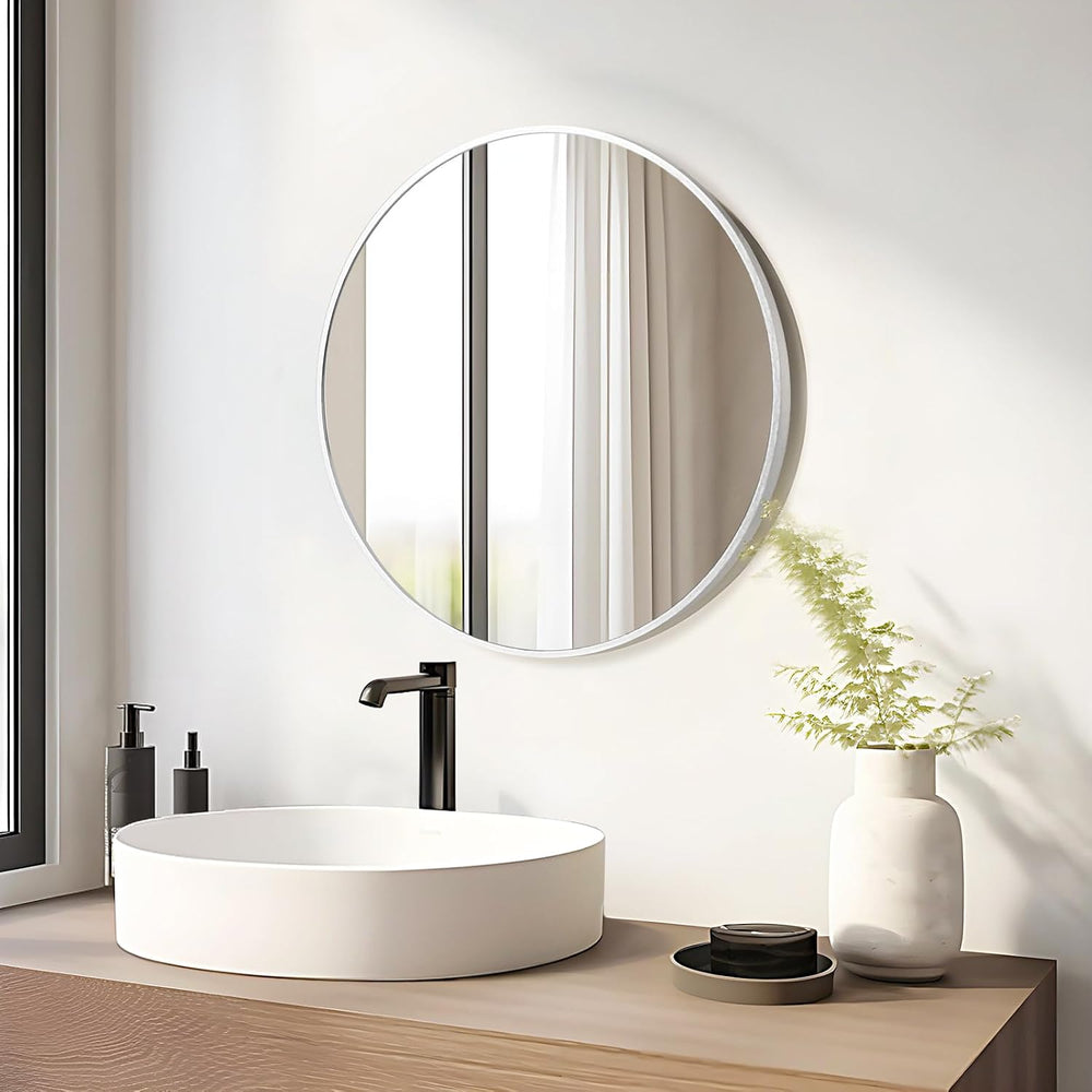 Silver Round Mirror 26 Inch, Wall Circle Mirror for Bathroom, Brush Chrome