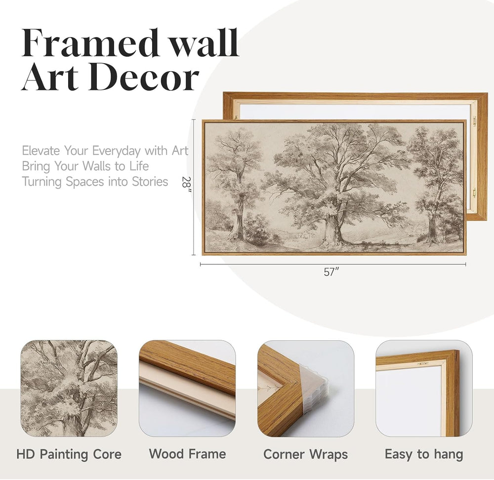 Extra Large Framed Vintage Landscape Wall Art for Living Room, 60x30 Inch