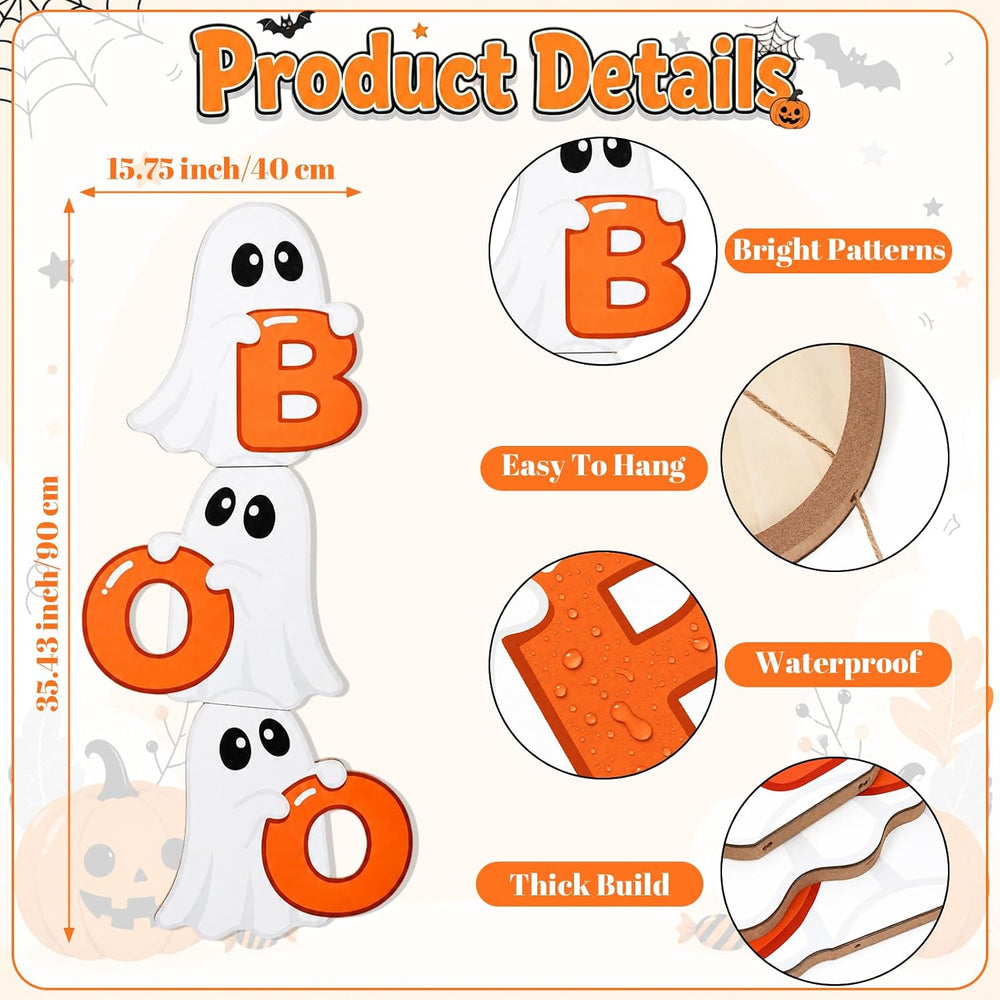 2.95FT Halloween Porch Sign, Wood Ghost Boo Sign for Front Porch