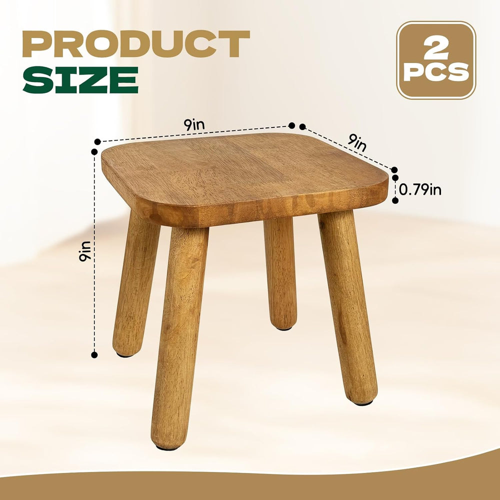 YEXEXINM 2 Pack Small Wooden Step Stools 9 Inch, Non-Slip, Holds 300 lbs