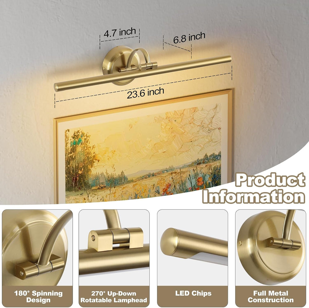 Tassuowell Hardwired Picture Ligh (Brass Hardwired, 23.62 inch Dimmable)