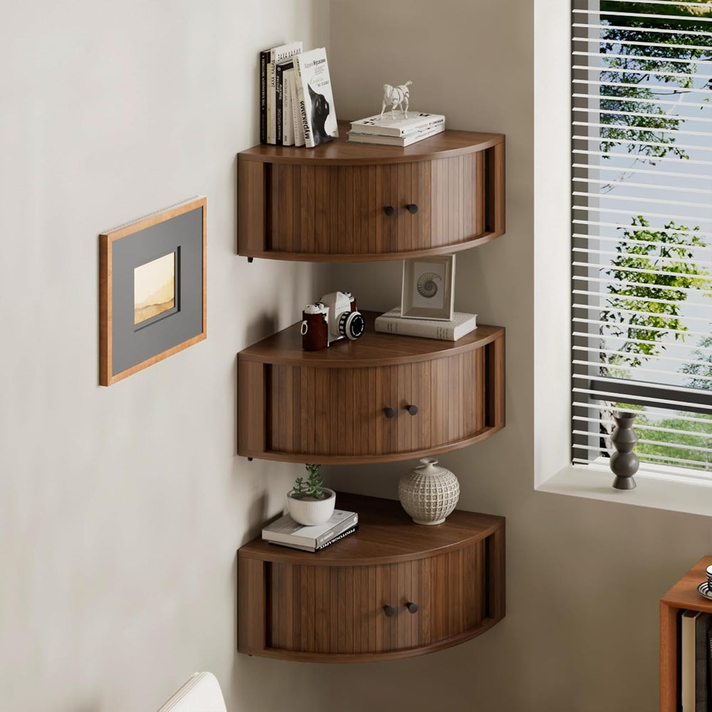 Corner Shelves Wall Cabinet Set of 3, Floating Corner Shelf Organizer with Sl...