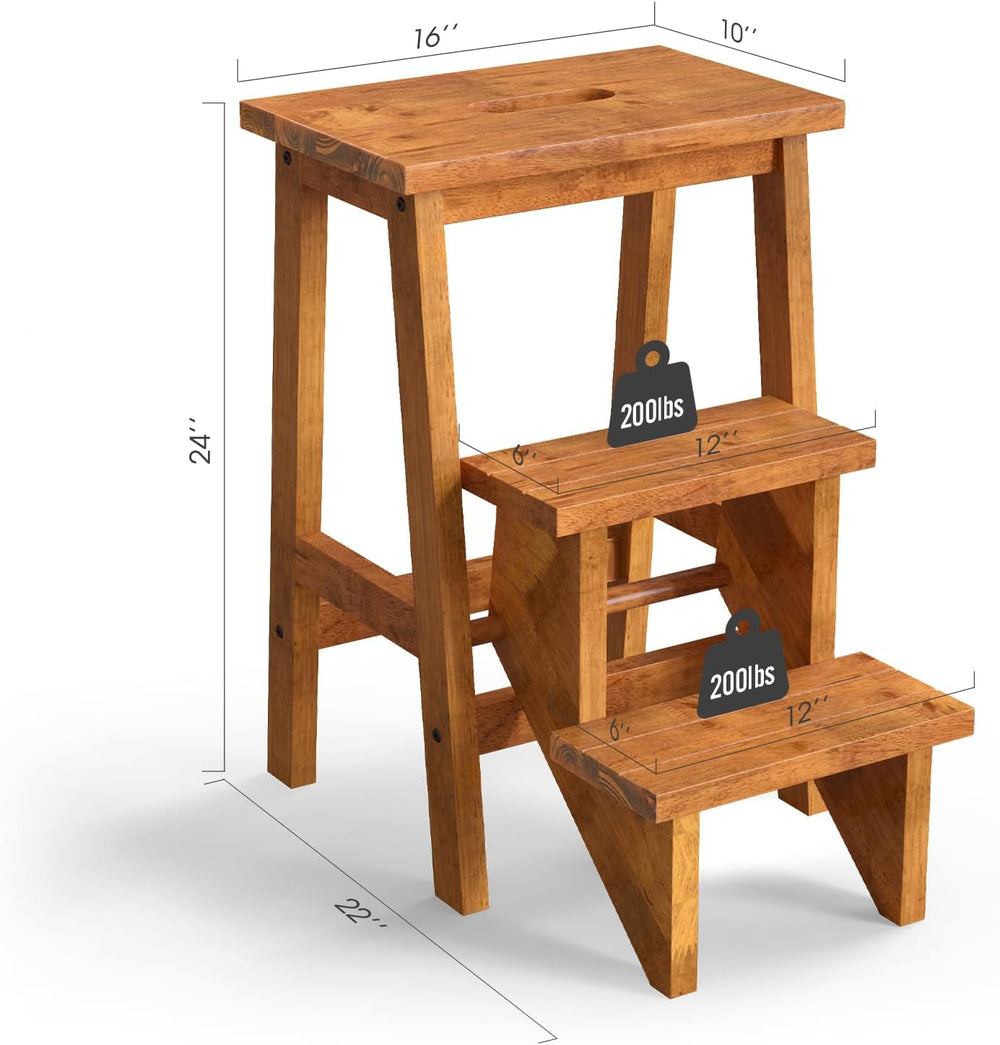 Giantex Folding 3 Tier Step Ladder, Multifunction 3-in-1 Wood Step Stool with...