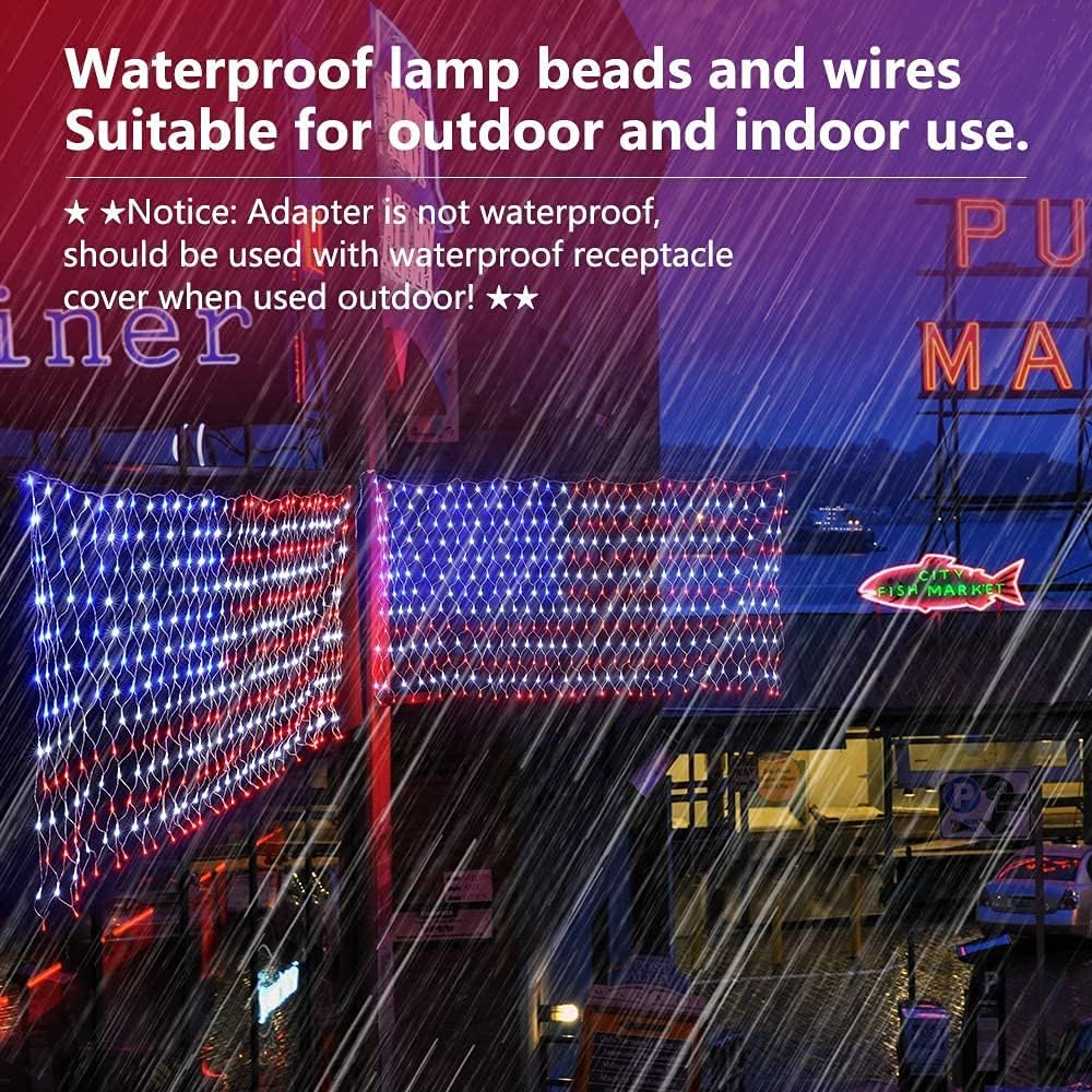 (New) American Flag Lights, Outdoor String Lights 420 LED Waterproof Led Flag...