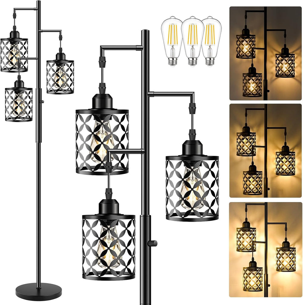 72" Industrial Tree Floor Lamp, Dimmable Farmhouse Tall Standing Lamp wi...