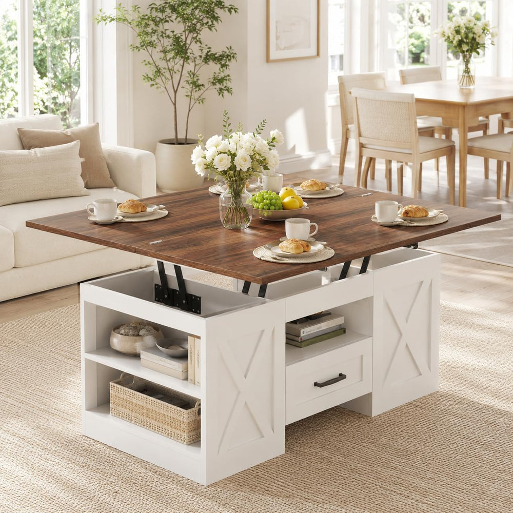 kepptory 40" Lift Top Coffee Table with Storage, Brown&White