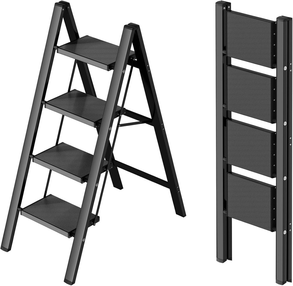 Taranta 4 Step Stool Foldable,Aluminum Step Ladder-Black
