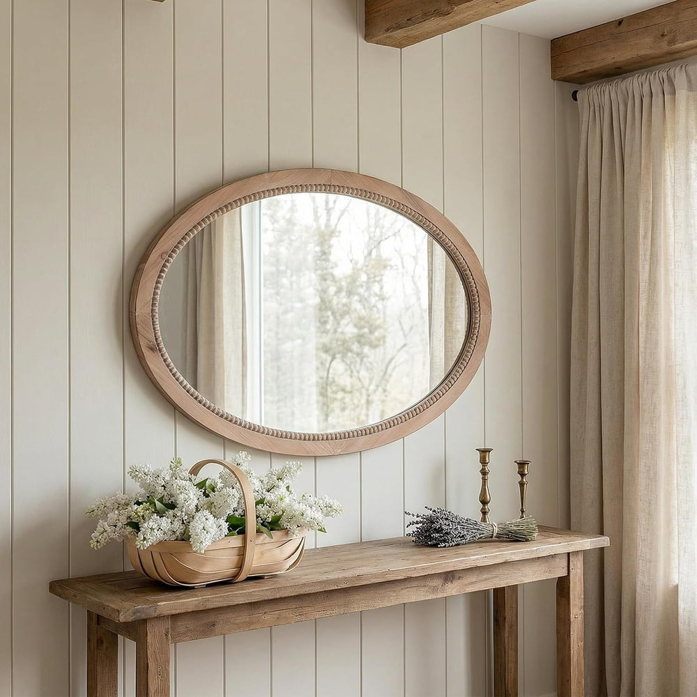 sawsile Oval Wood Mirror,20x30 Farmhouse Vanity Boho Bathroom Wall Mirrors