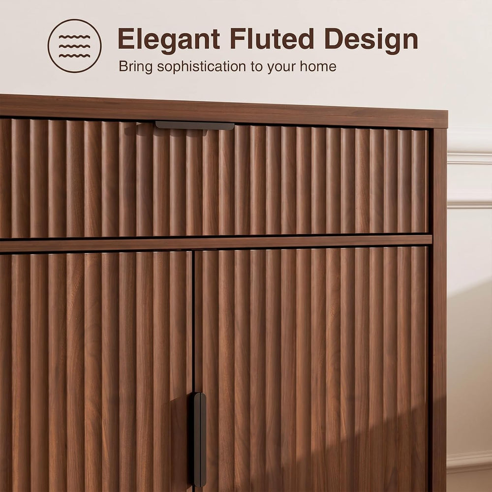 Vabches 32" Fluted Sideboard Buffet Cabinet with Storage, Walnut