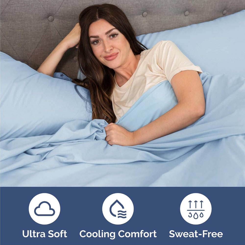 Queen Size 4 Piece Sheet Set - Breathable & Cooling Sheets - Light Blue