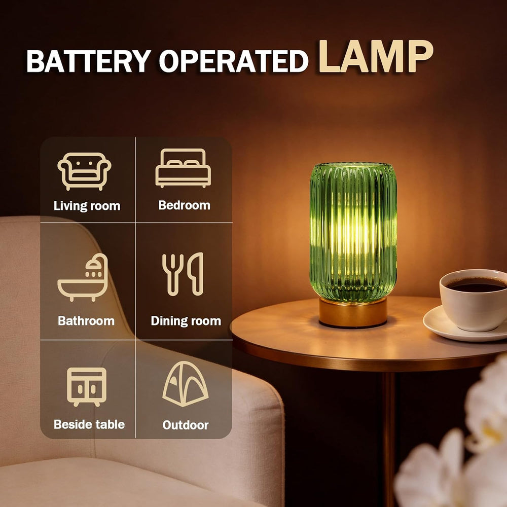 MJ PREMIER Battery Operated Lamp, Small Cordless Lamp with Timer, Green*2