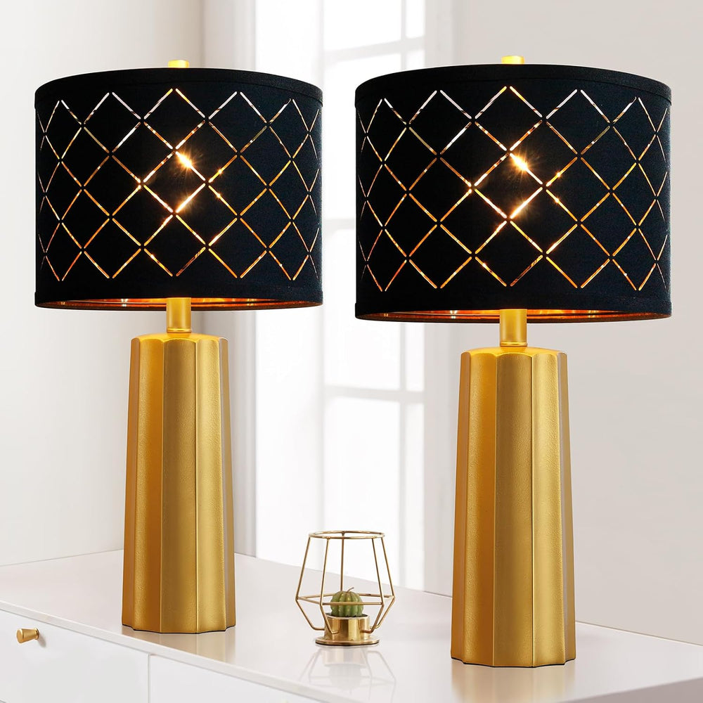Set of 2 Modern Table Lamps for Living Room Bedroom, Gold Nightstand Resin La...