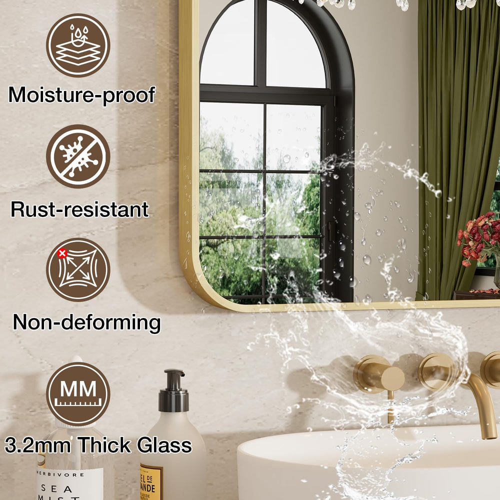 24"x36" Bathroom Mirror for Over Sink, Brushed Gold Rectangle Vanit...
