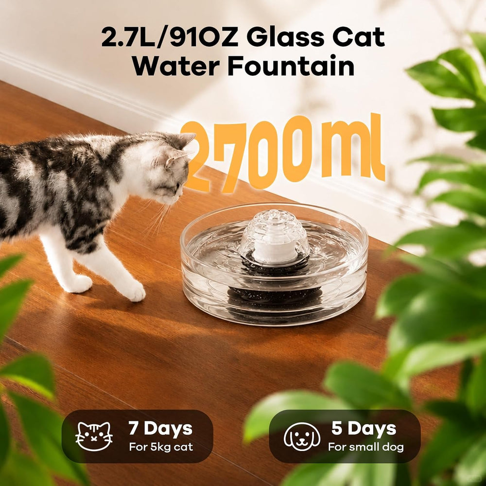 2.7L/91oz Glass Cat Water Fountain,Glass Water Fountain for Small Cats & ...