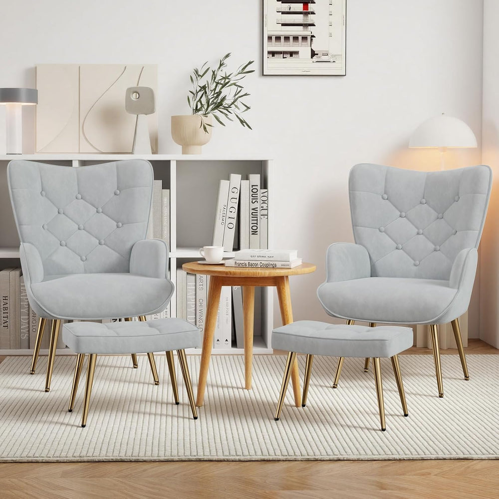 Nalupatio Set of 2 Accent Chairs with Ottoman Footstools, Mid Century Modern ...