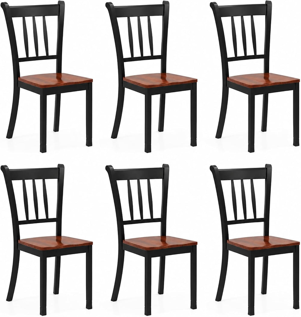 POWERSTONE Dining Chairs Set of 6, Rubberwood Kitchen Chairs, Black