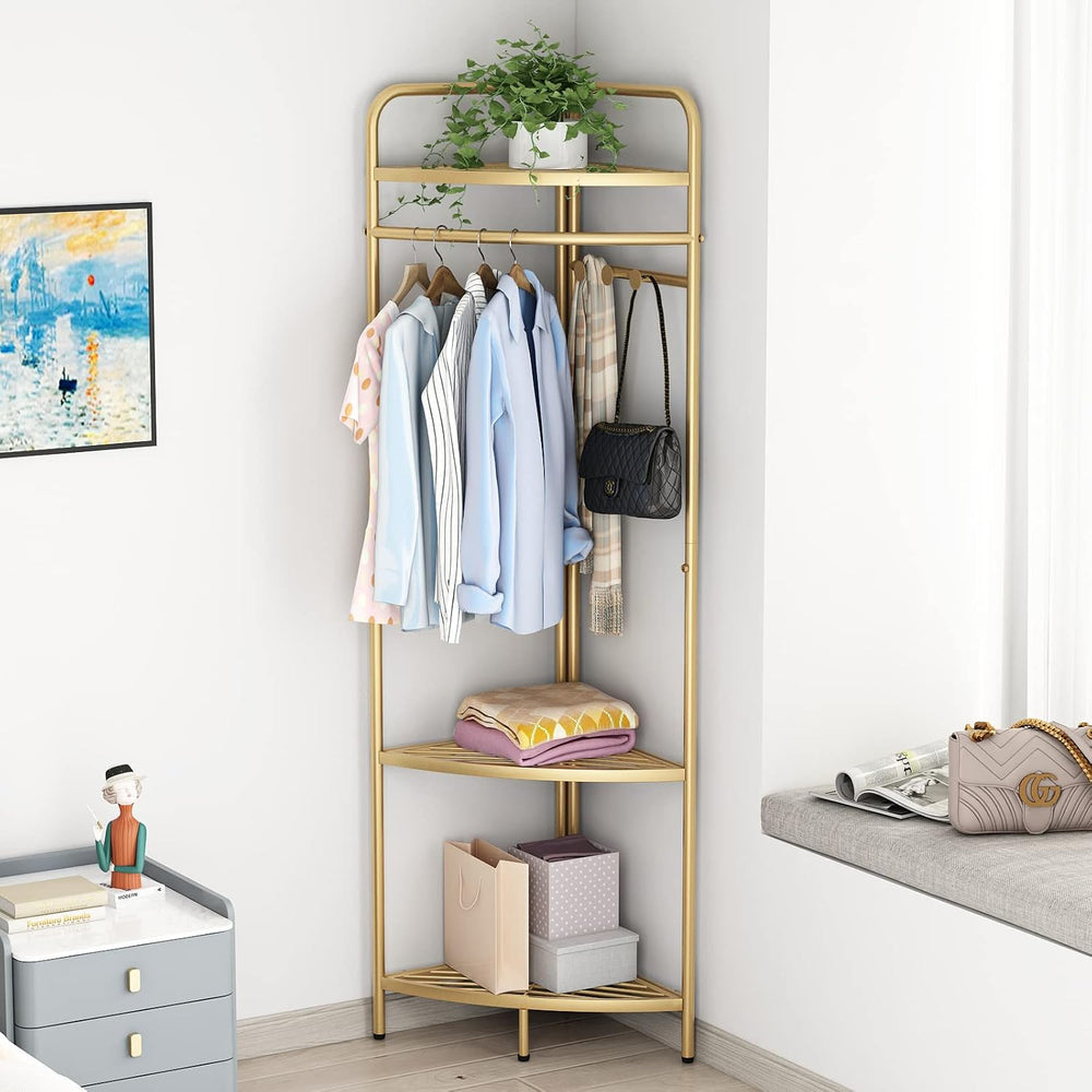 DOORXIFO Corner Gold Clothing Racks Freestanding, Gold Metal Coat Racks with ...