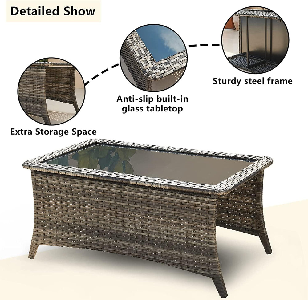 HUMMUH 6 Piece Wicker Patio Conversation Set, Swivel Rockers & Sofa