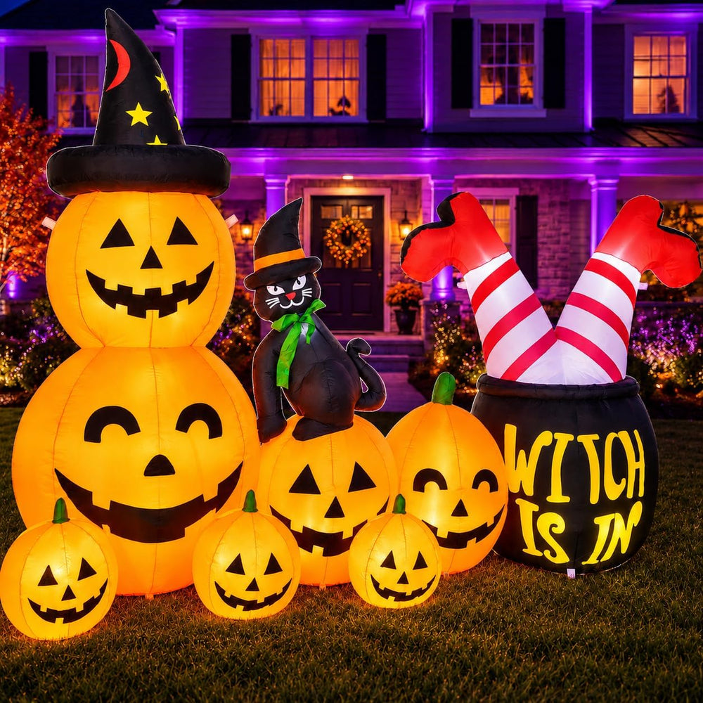 9FT Giant Halloween Inflatables Pumpkins with Witch Outdoor Decorations, Blow...