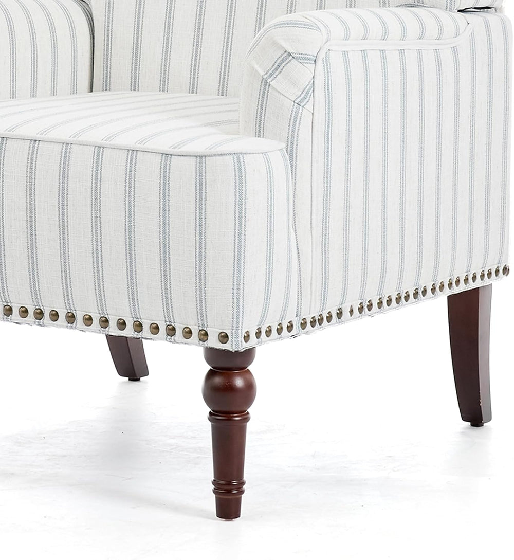 Pinstripe Accent Chairs Set of 2, Fabric Armchair, Light Blue