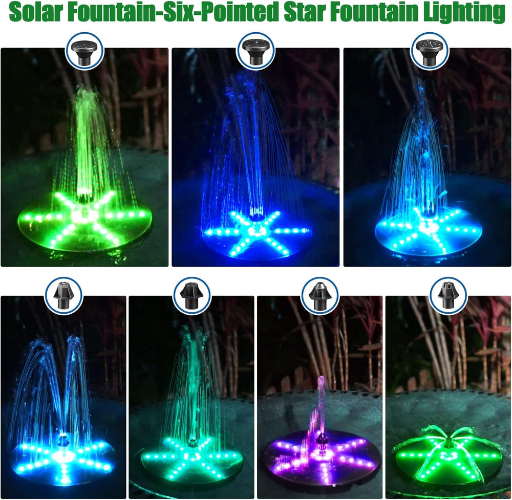 SZMP Solar Fountain with Colorful Star-Shaped Lights, 4W Bird Bath Fountain P...