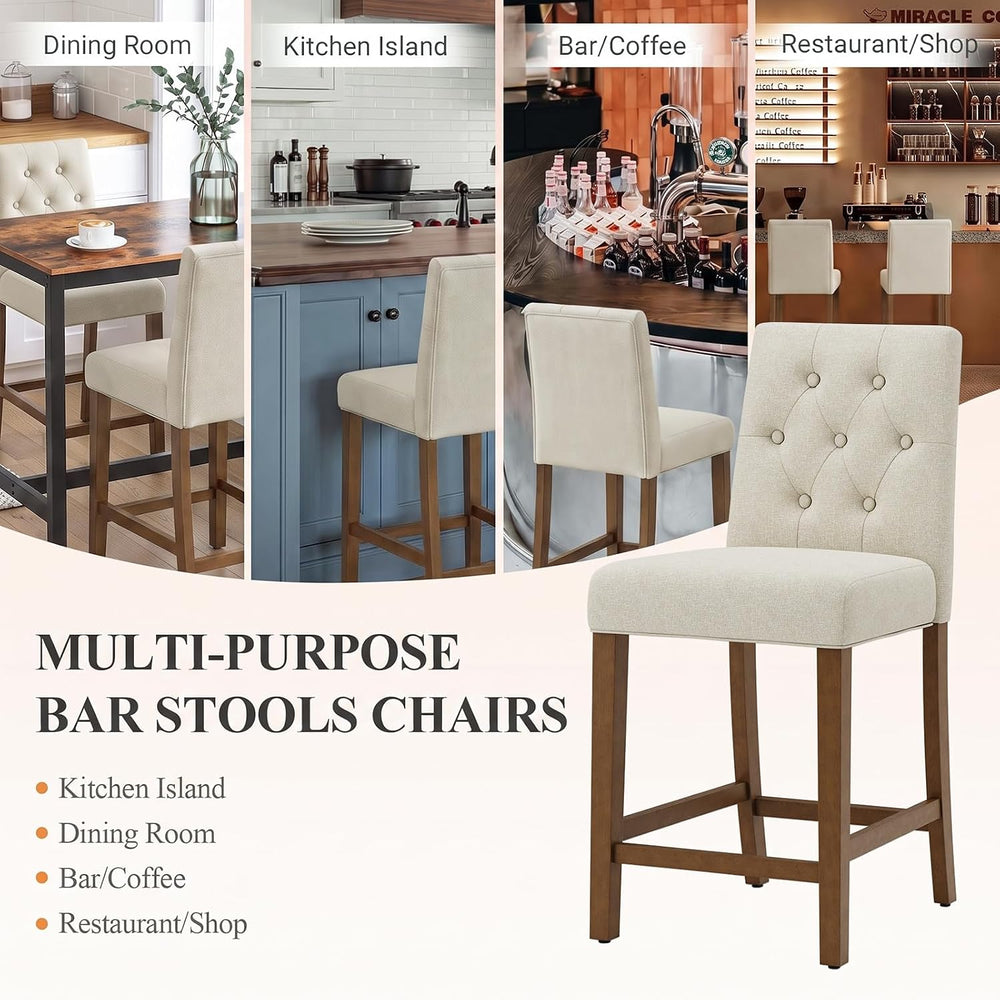MALOL Bar Stools Set of 4, Fabric Counter Height Bar Stools,Beige