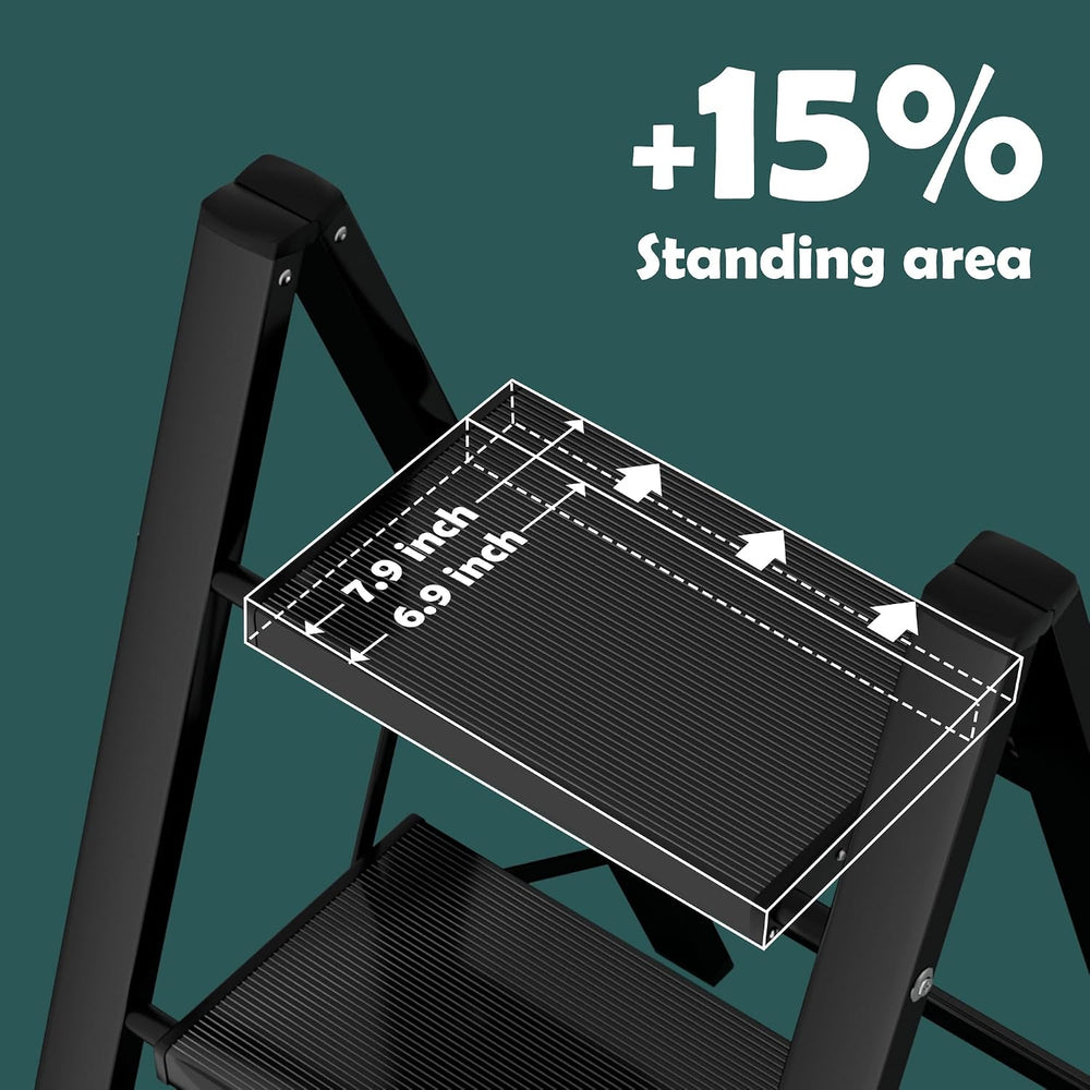 Taranta 2 Step Stool Foldable,Aluminum Step Ladder-BlackWoodgrain