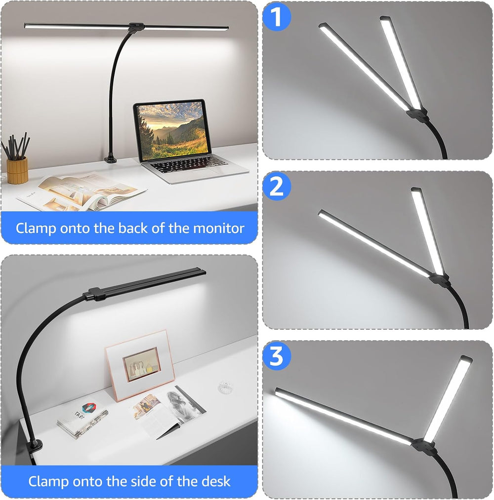 ShineTech LED Desk Lamp for Home Office, 5000K Bright Double Head Architect T...