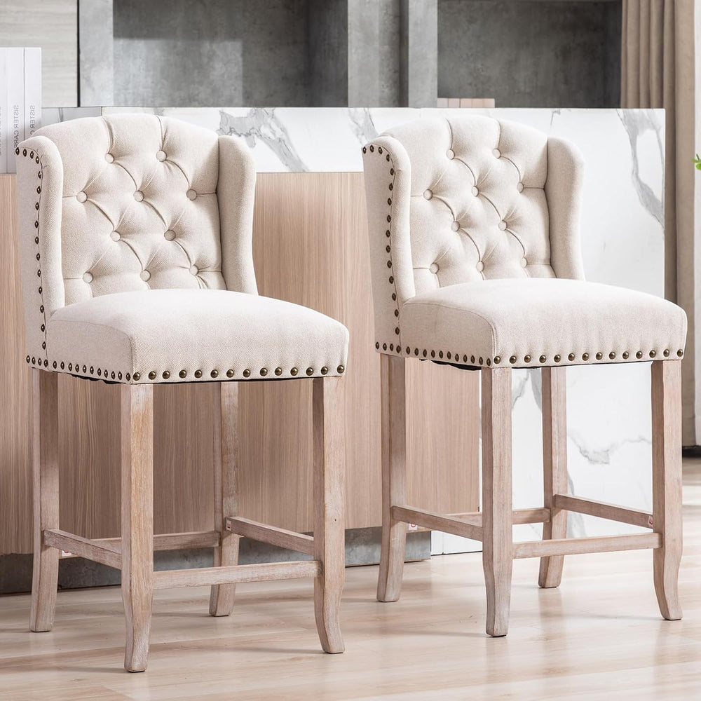 DUOMAY Tufted 26 Inch Counter Height Bar Stools Set of 2, Linen Upholstered C...