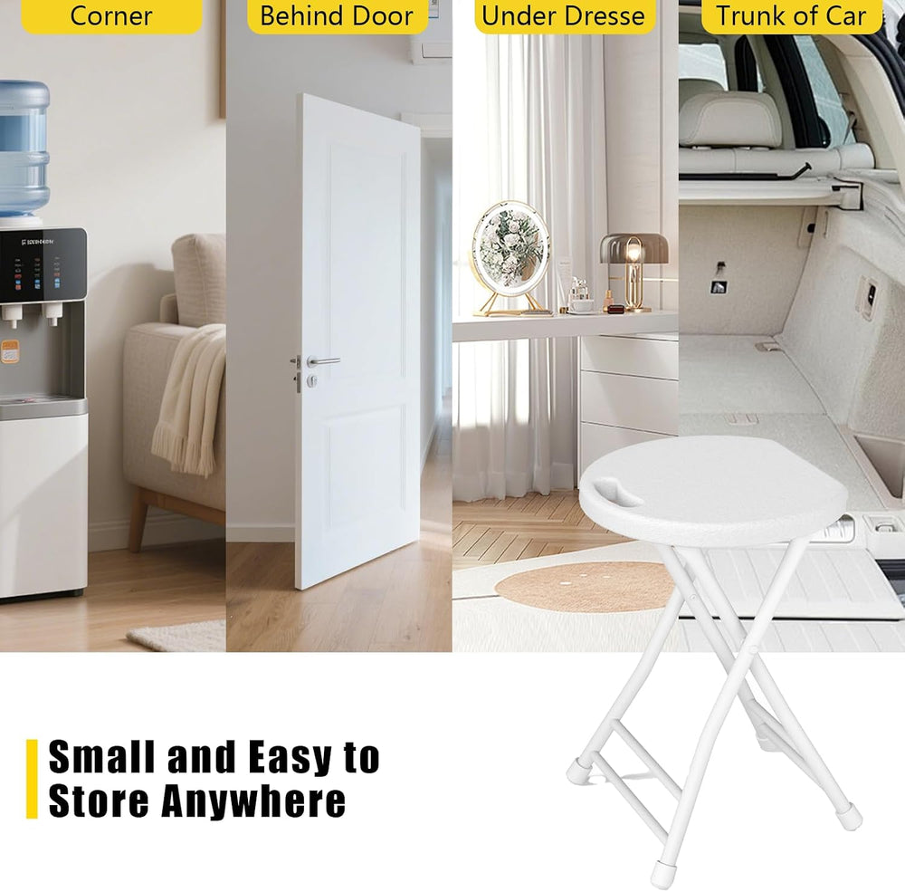 18 Inch Folding Stool with Handle & Steel Frame Pack of 4, White