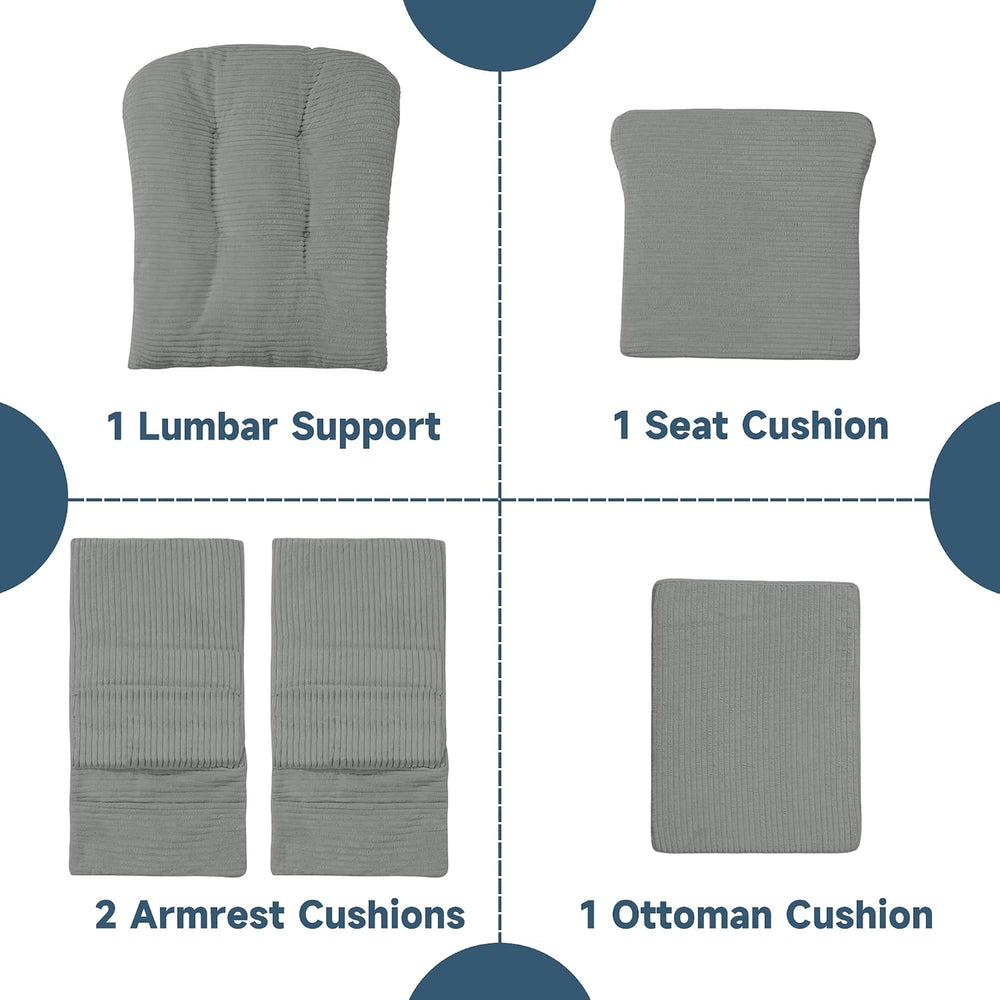MABOZOO 5 PCS Corduroy Glider Rocker Replacement Cushions with Storage Side P...