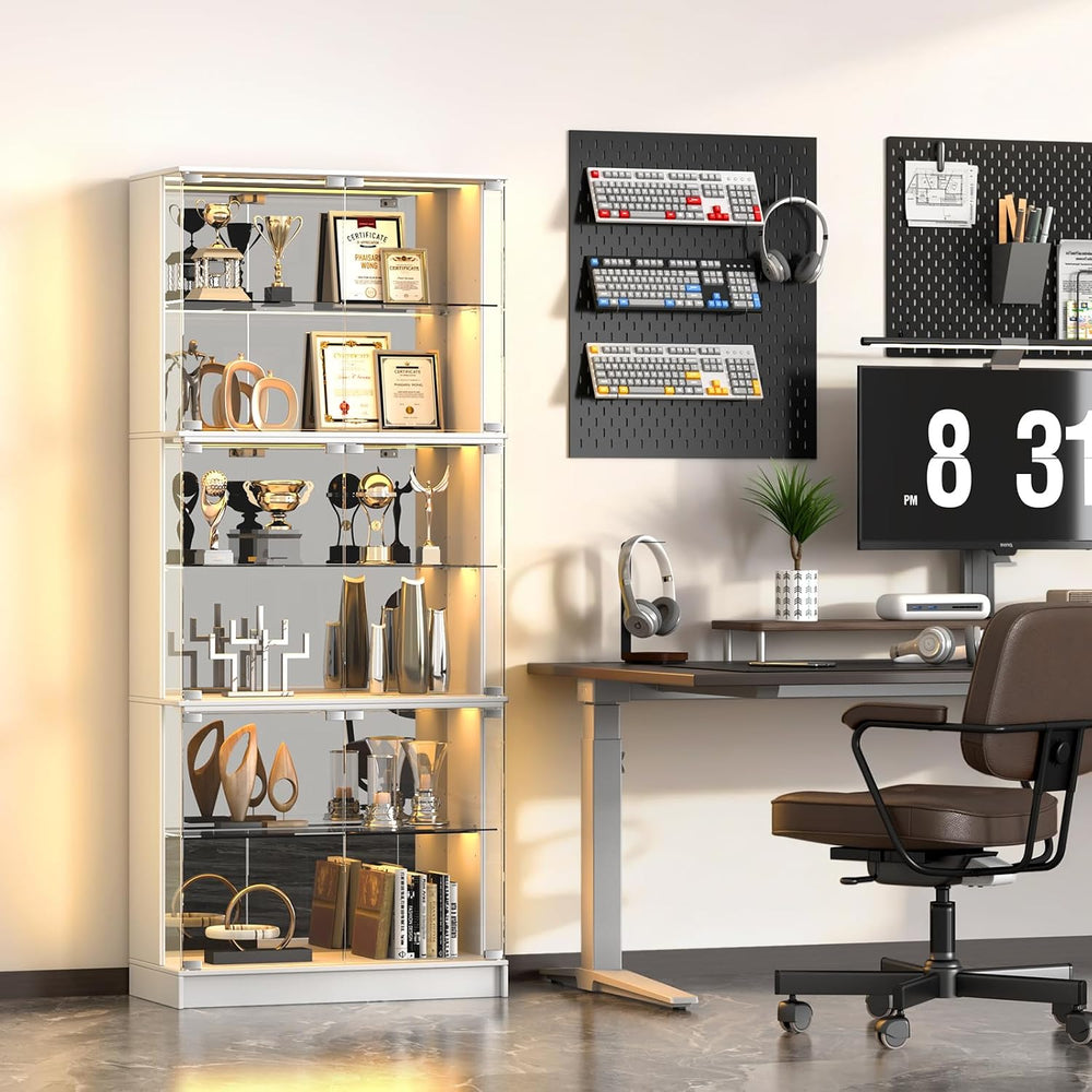 VersionTECH. 71'' Tall Display Cabinet with Glass Doors & RGB Lig...