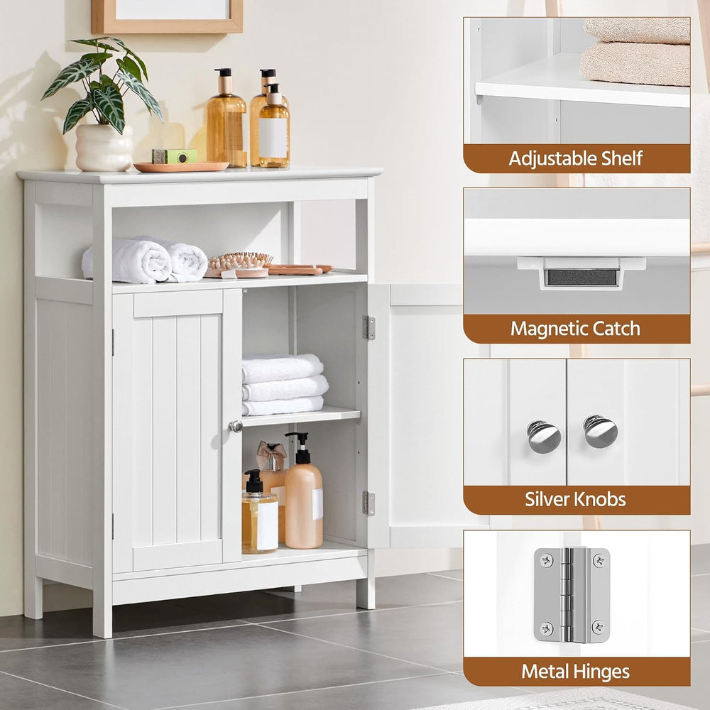 Yaheetech Small Bathroom Storage Cabinet with Double Beadboard Doors, White