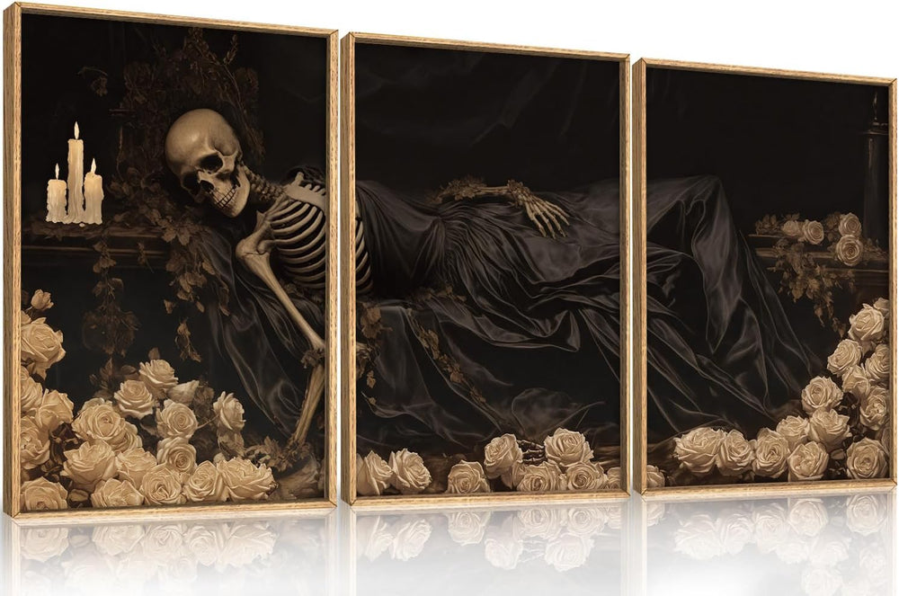 DRACIT Spooky Halloween Dark Gothic Skull Framed Canvas Wall Art-24"x36&...