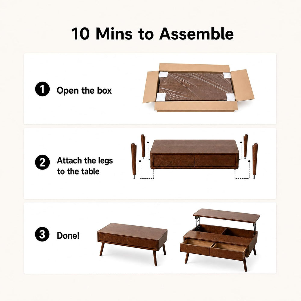 Solid Oak Wood Lift Top Coffee Table for Living Room, Fully-Assembled