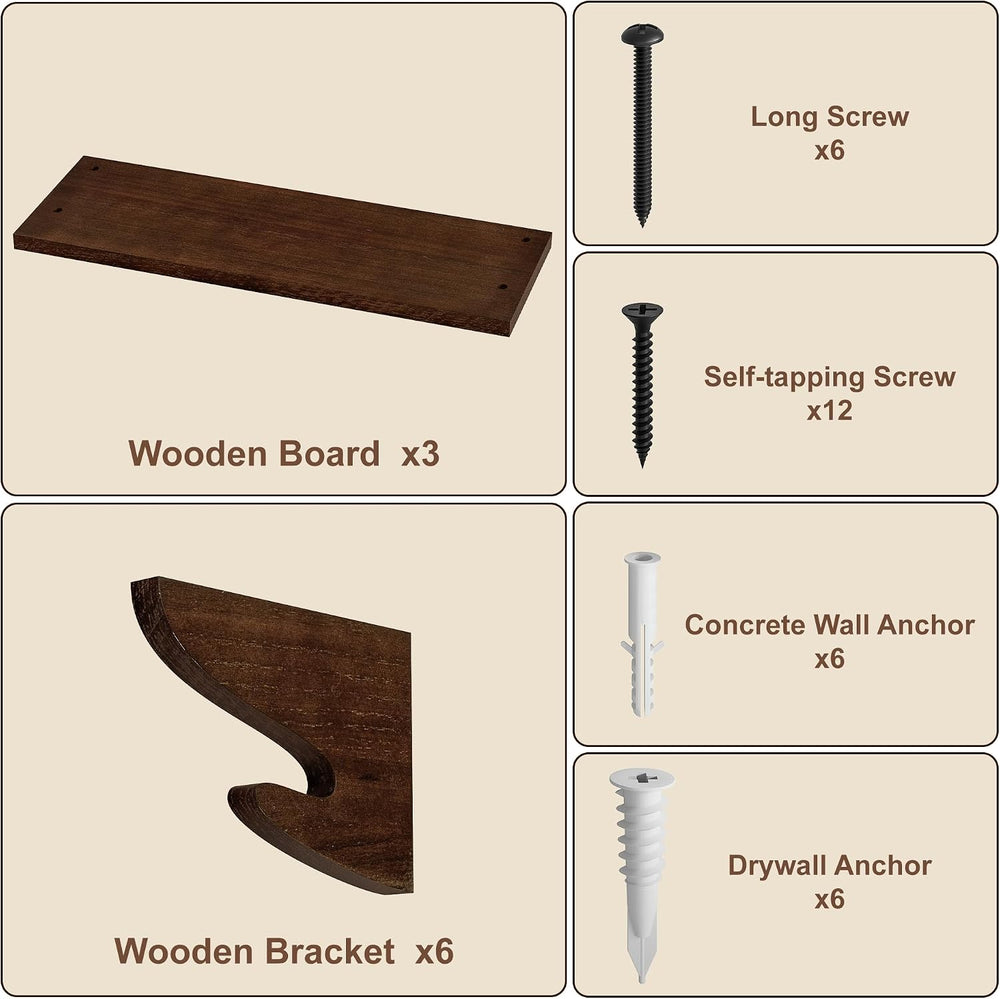 Alsonerbay 17-Inch Wood Floating Shelves for Wall 3-Pack, Light Walnut