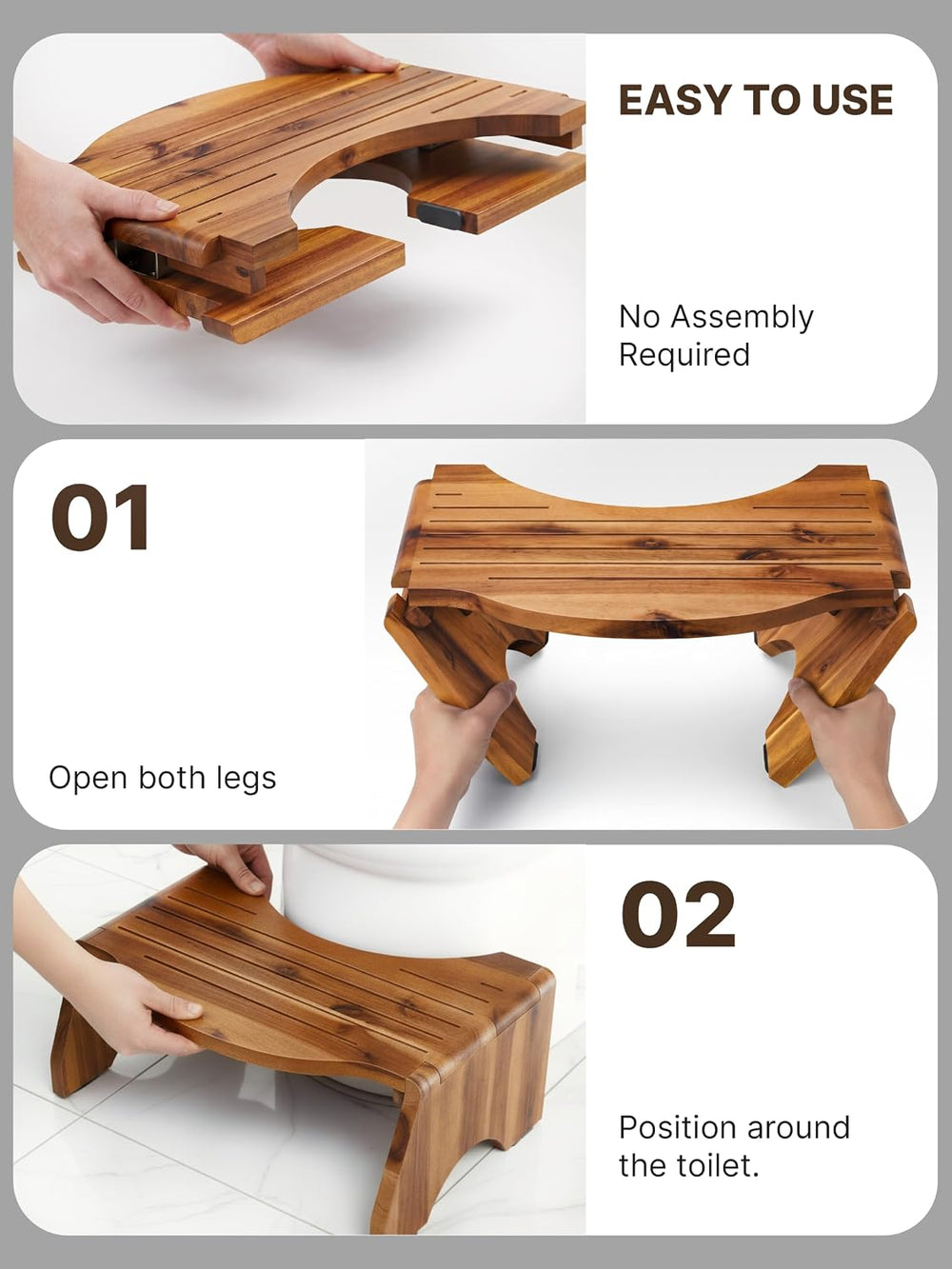 Tidita Foldable Wooden Toilet Stool Squat Adult, 7” Height, Sturdy Stool