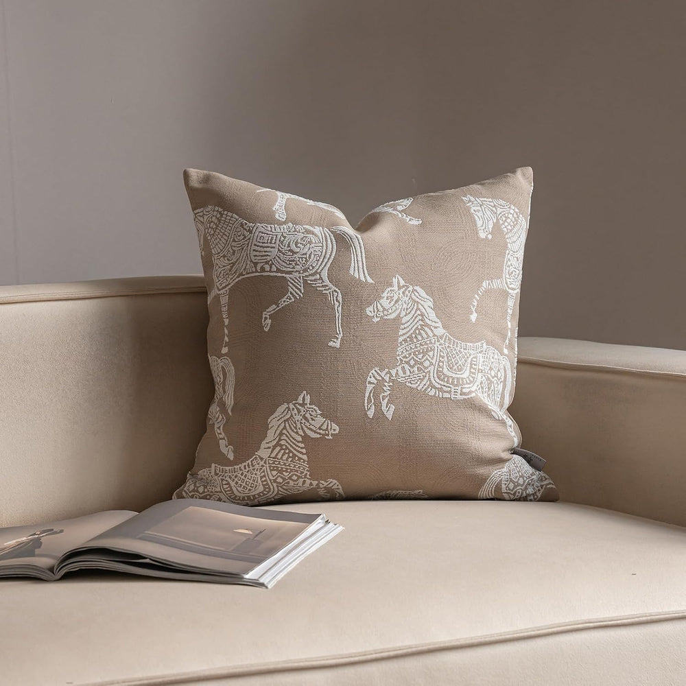 Croker Horse 20x20'' Inches Throw Pillow Cushion Cover - Beige Royal ...