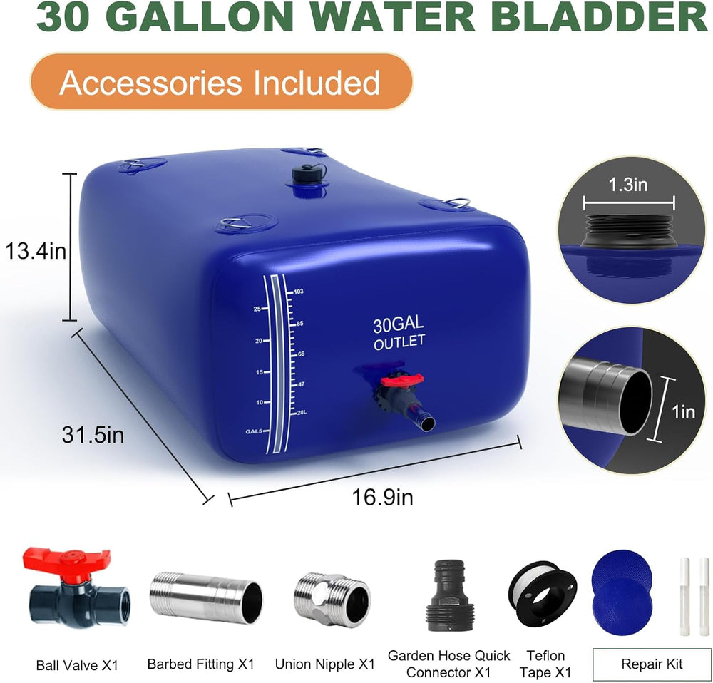 30 Gallon Water Bladder, 1000D PVC Foldable Portable Water Tank, Blue Large C...