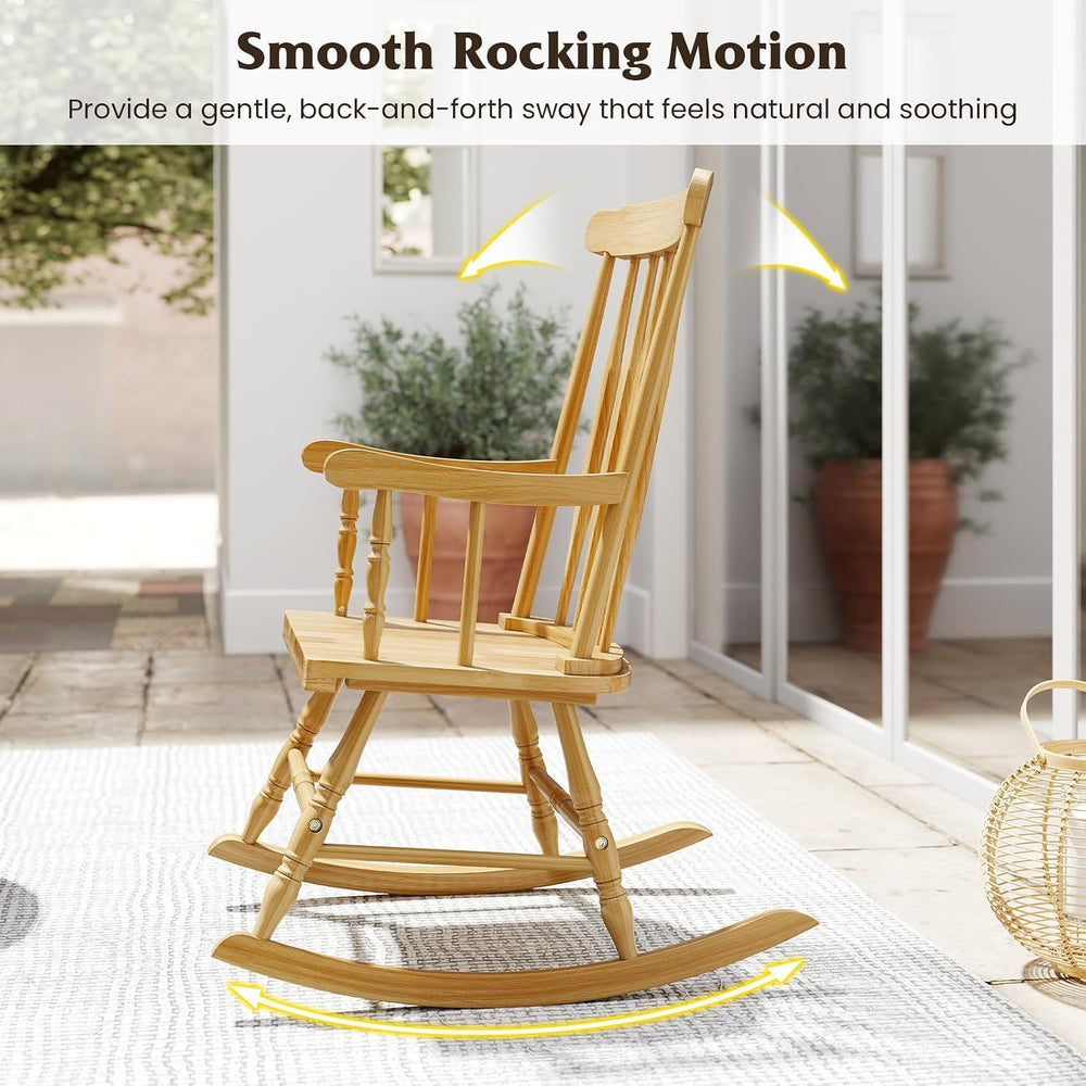 Tangkula Patio Rocking Chair, Solid Rubber Wood Frame, Natural, 1 Pack