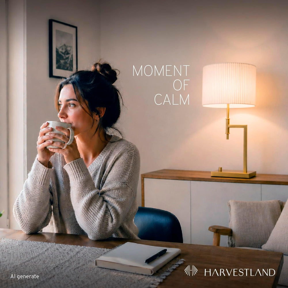 HarvestLand Clara Brass Table Lamp with USB, DIY Pleated Bedside Lamp