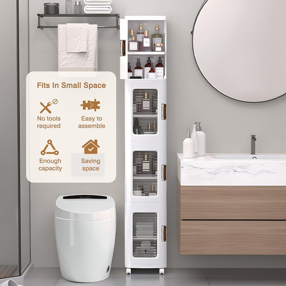 VECELO 4-Tier Narrow Storage Cabinet with Wheels, White